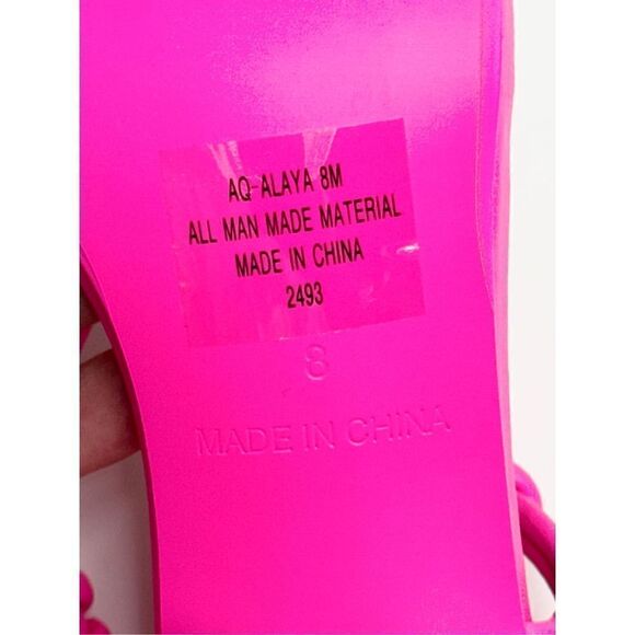 AQUA Sandals Womens Size 8 Square Toe Pink Raffia Detail Slip On Heel NEW - Picture 8 of 11